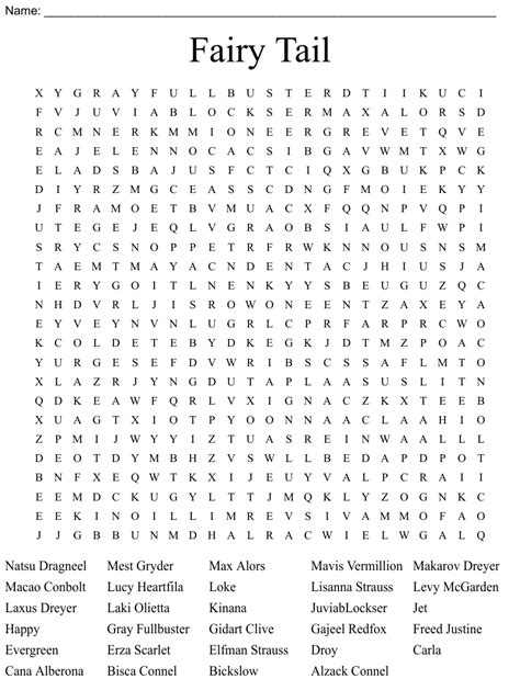 Fairy Tail Word Search Wordmint