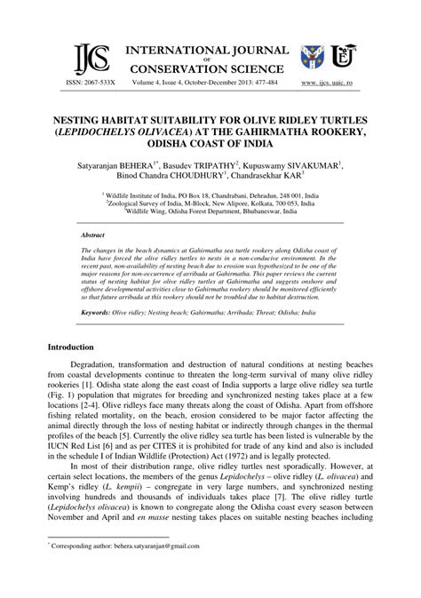 (PDF) Nesting Habitat Suitability for Olive Ridley Turtles ...