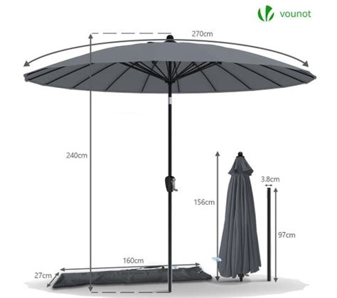 Parasol Inclinable 270 Cm Shanghai Avec Housse De Protection Gris