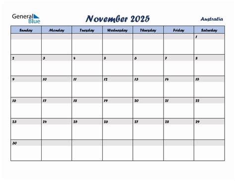 Free Printable November 2025 Calendar for Australia