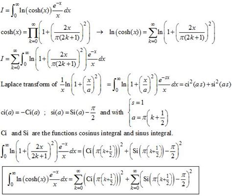 Calculus The Closed Form Of Int 0 Infty Frac Log Cosh X X