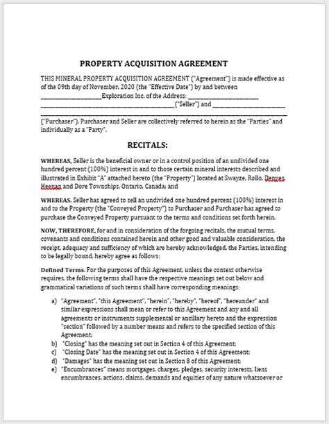 Property Agreement Templates My Word Templates