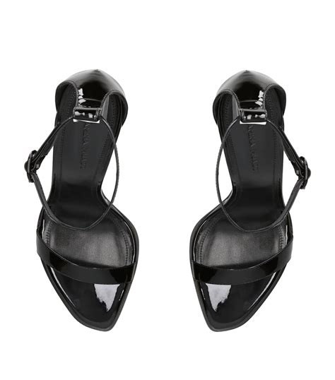 Womens Amina Muaddi Black Patent Leather Kim Sandals 105 Harrods UK