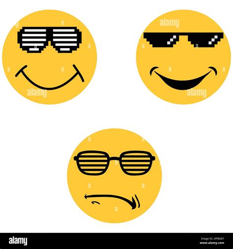 Emoji Or Emoticon Faces Wearing Sunglasses And Eyeglasses Vector • Wall