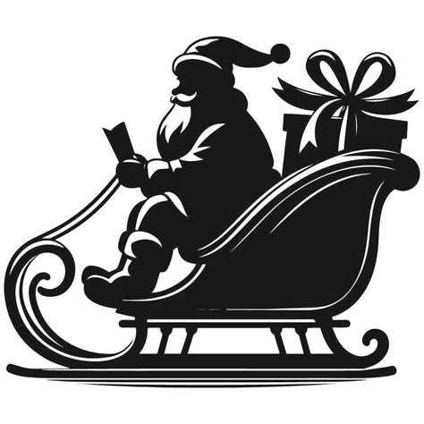 Free Christmas Santa Sleigh SVG Black And White SVG Vector File For