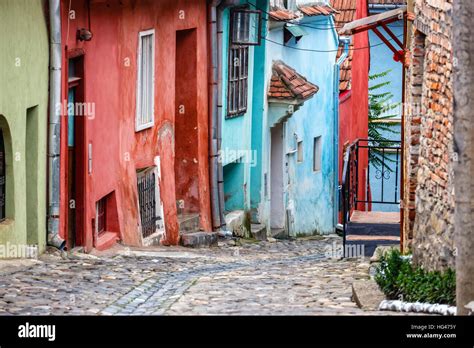 Medieval Street View In Sighisoara Romania Stock Photo Alamy