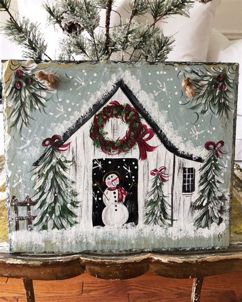 Winter Slate Sign Painted Slate Painted Slate Sign Christmas Slate