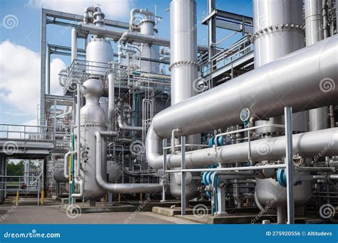chemical plant  piping  machinery visible producing essential