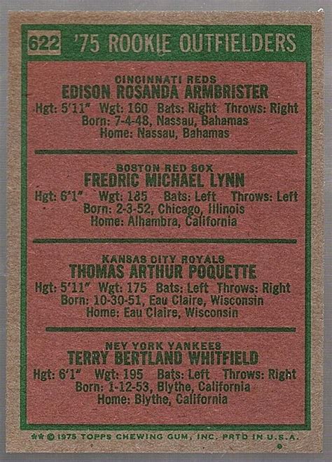 Mlb Topps Rookie Outfielders Fred Lynn Boston Tom