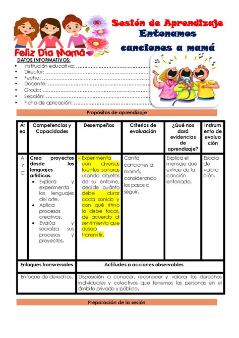 Sesión de Aprendizaje por el día de la madre - DATOS INFORMATIVOS