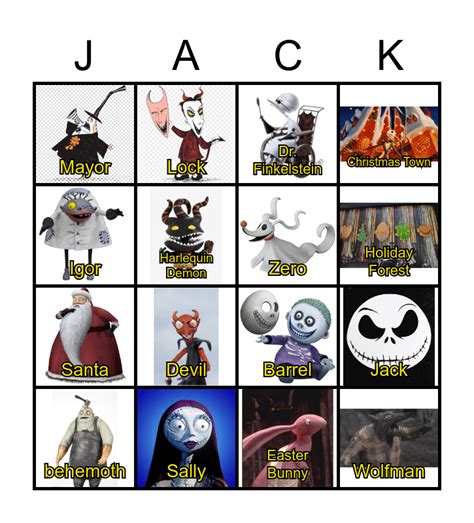 The Nightmare Before Christmas Bingo Card