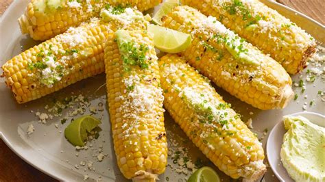 Grilled Corn On The Cob With Garlic Butter Fresh Lime And Cotija Cheese Recipe Bobby Flay