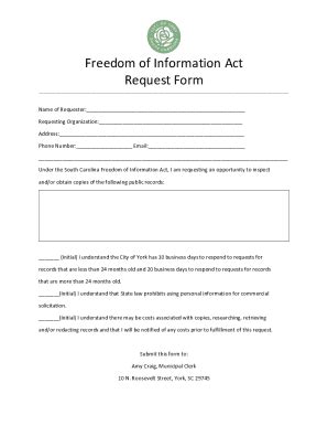 Fillable Online Freedom Of Information Act Request FOIA Policy Fax