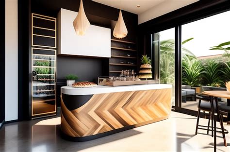 Premium AI Image | Modern luxury tropical design cafe wooden counter ...