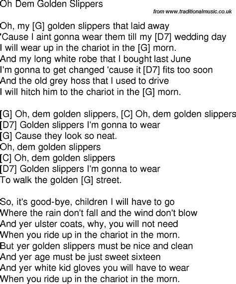 Old Time Song Lyrics With Guitar Chords For Oh Dem Golden Slippers G