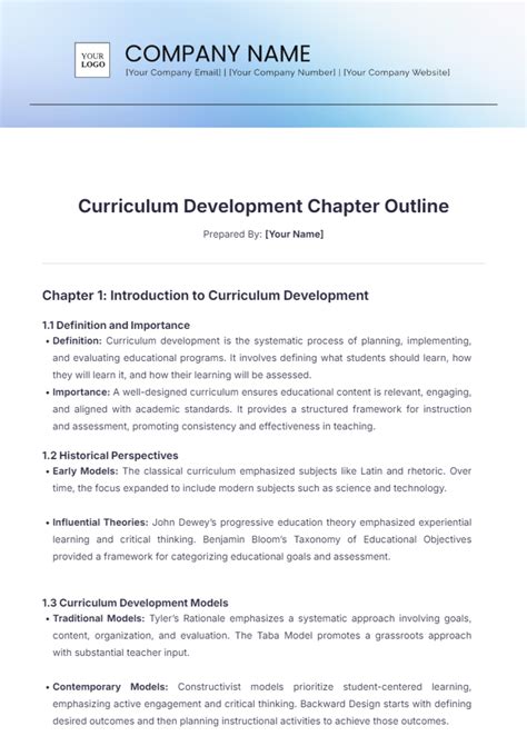 Free Curriculum Development Chapter Outline Template Edit Online