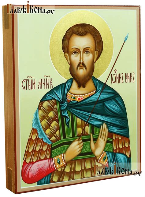 Рукописная икона Иоанна Воина написанная на липовой доске