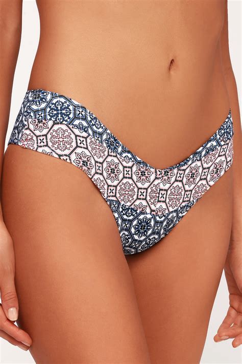 Cute Blue Print Bikini Cheeky Bikini Bottom