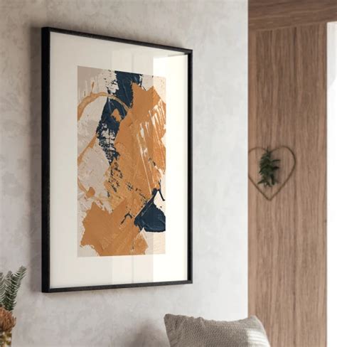 Quadro Decorativo Retangular Ink Texture Azul Amarelo E Nude Off