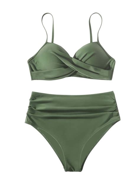 New European And American Sexy Three Point Cross Sling Bikini Bra High Waist Ruched Briefs For