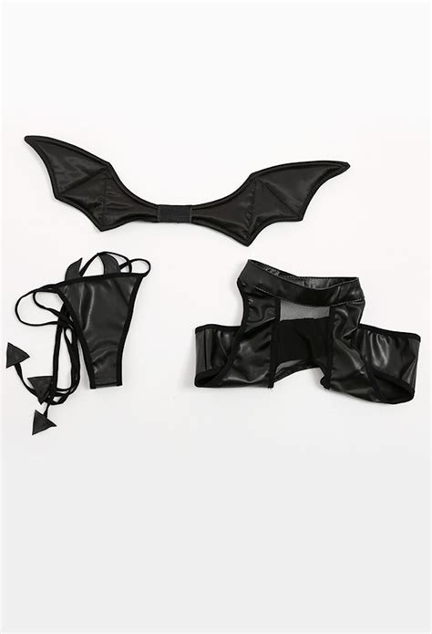 Kawaii Sleepwear Lingerie Set Gothic Lingerie Bat Backless Hollow Heart Sleepwear In Stock