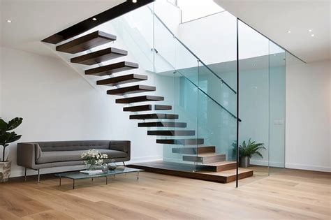 Premium Photo Minimalist Floating Staircase With Glass Balustrade