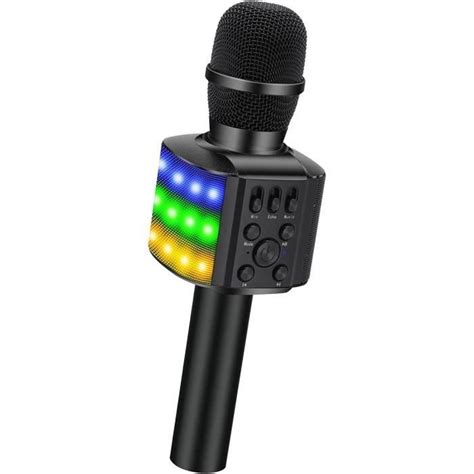 BONAOK Microphone Sans Fil Bluetooth Karaoké avec Lères LED Coloré 4