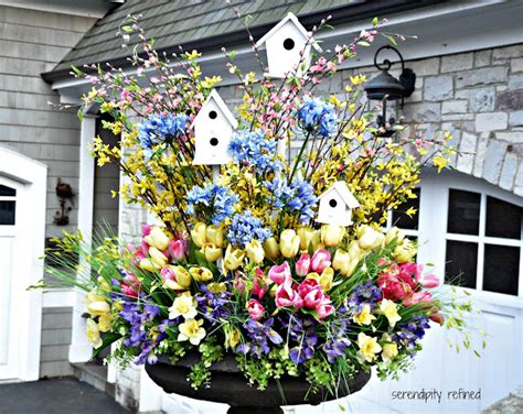 Serendipity Refined Blog Spring Urn Planter Tulips Forsythia And