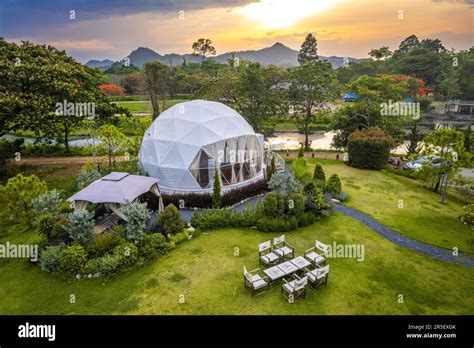 Aerial view of a glamping or camping area with tents in Khao Yai