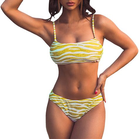 Gzea Plus Size Womens Swimsuits Women Printed Sexy Cute Split Bikini Swimsuit High Waisted