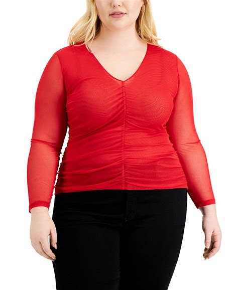 Inc International Concepts Plus Size Ruched Mesh Top Created For Macy