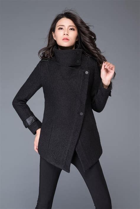 Asymmetrical Wool Coat In Black Winter Coat Women Wool Coat High