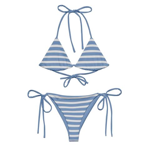Blueberries And Cream Striped Bikini White And Blue Bikini Striped