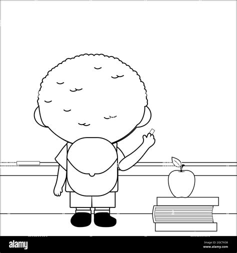 Boy Student At School Writing On The Chalkboard Vector Black And White