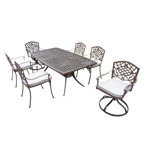 Home Styles Biscayne Rust Bronze 7 Piece Cast Aluminum Outdoor Dining Set With Coral Cushions