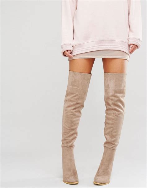 Daisy Street Taupe Heeled Over The Knee Boots In Natural Lyst