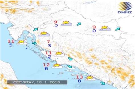 DHMZ Vrijeme danas pretežno sunčano poslijepodne umjerena naoblaka