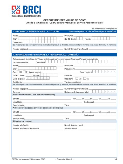 Fillable Online Brci Cerere Imputernicire Cont Pf Martie Cdr