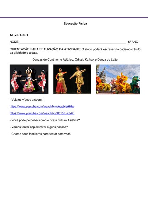 Atividade De Arte Sobre Dança 1 Ano