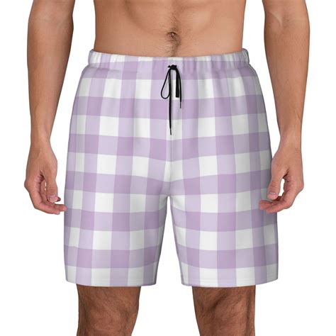 Kdxio Purple Checkboard Print Men S Swim Trunks With Compression Liner