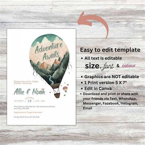 Hot Air Balloon Baby Shower Invitation Adventure Awaits Etsy