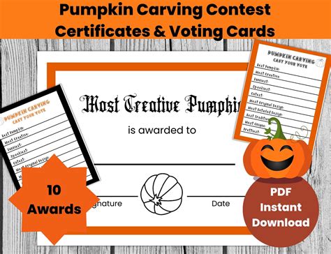 Pumpkin Carving Award Certificates Pumpkin Contest Ballot Cards