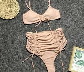 Strap High Waist Bikini Women S Split Swimsuit Solid Color Swimsuit On Luulla