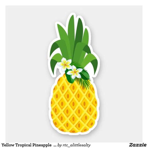 A Yellow Pineapple Sticker With White Flowers On It S Top And Green Leaves