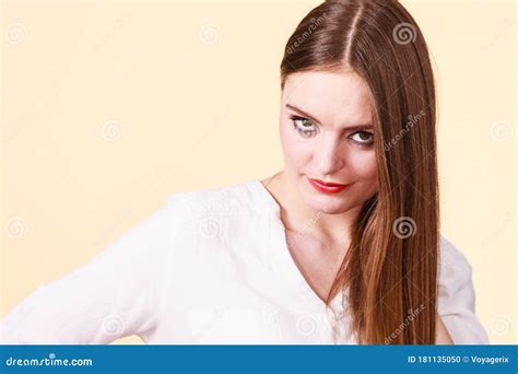 Pensive Thinking Attractive Brunette Woman Stock Photo Image Of Serious Relaxing