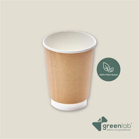 Compostable Double Wall Hot Paper Cup Kraft Oz Green Lab