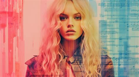 Premium Photo A Woman With Long Blonde Hair Standing In Front Of A Colorful Background