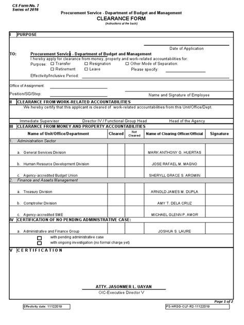 csc form   clearance instructions  government economies