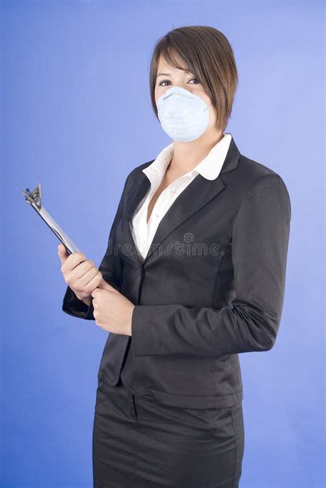 Executive Woman With Protective Mask For Swine Flu Stock Photo Image