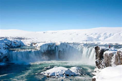 Frozen Godafoss waterfall during cold Icelandic February weather | I am Reykjavik